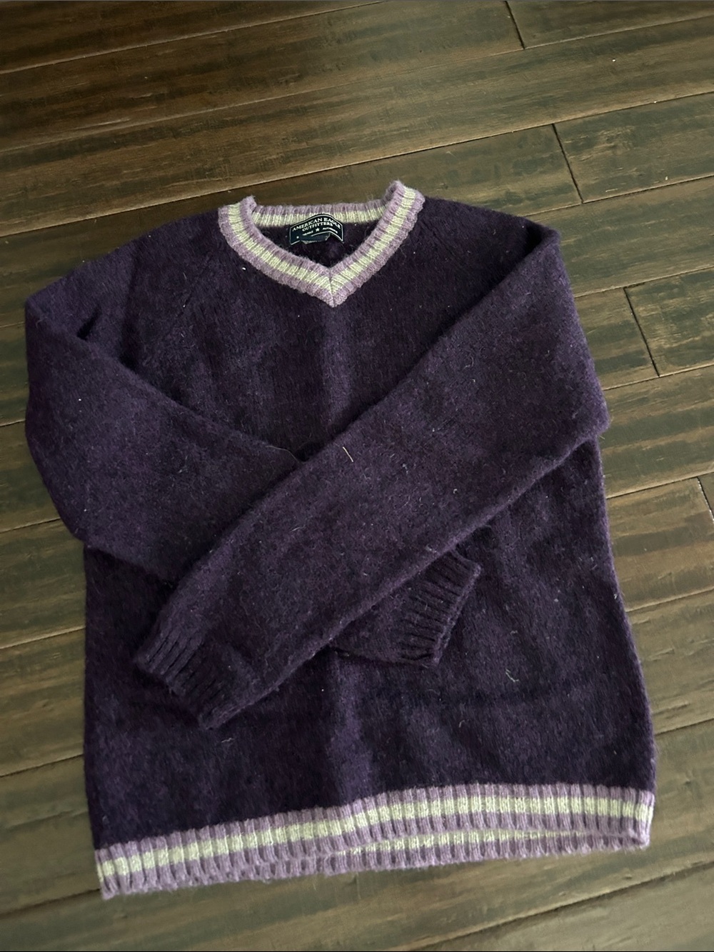Women’s Purple V-Neck Sweater with Stripe Trim